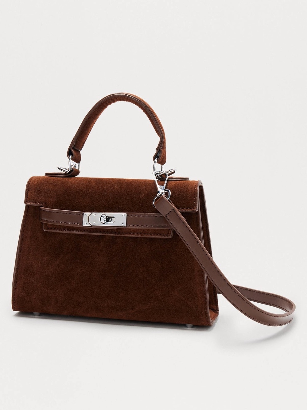 Fashion Nova Classic Brown Suede Top-Handle Bag